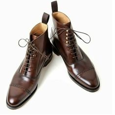 Men's+Handmade+Ankle+High+Brown+Cap+Toe+Leather+Lace+Up+Boot    Brand+Leather+Edges  Running+Size+USA+Size+  Features+Handmade+Hand+Stitched  Material++leather+  Leather+Sole  Color+Black  Interior+Soft+Leather+Lining  Pattern+Solid+Dress+Shoes  Product+Line+Made+In+Pakistan  Style+Dress+Stylish+... Office Boots, Chocolate Brown Boots, Dress Boot, Mens Dress Boots, Ankle Dress, Handmade Boot, High Ankle Boots, Ankle Boots Men, Brown Leather Ankle Boots