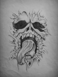 a drawing of a skull with flames coming out of it's mouth and eyes