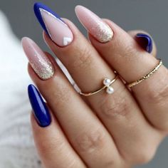 Royal Blue Nails, Navy Blue Nails, Light Blue Nails, French Tip Nail Designs, Indigo Nails, Blue Valentine, Blue Nail Designs, White Nail Designs, Nail Idea