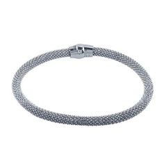 "This bracelet features hundreds of tiny, diamond-cut sterling silver beads linked into a semi-rigid form. It catches the light, giving it a multi-faceted shine and can be worn alone or paired with multiple bangles and bracelets for a dramatic look. Diamond-cut versions have facets precision-cut into the links with diamond-tipped tools. The facets are then polished to enhance the light-reflecting properties of the surfaces. This bracelet is plated with rhodium to ensure a durable, tarnish-resistant finish. It is finished with a bright-finished sterling silver magnetic clasp to ensure easy-on/easy-off wear. Specifications & Features Attributes Clasp Type: Magnetic Style: Bangle Width: 4.5mm Metal Type: Sterling silver Metal Color: White Purity: .925 Material: Metal Finished: 1 Inside Dimens Modern Silver Stackable Chain Bracelet, Modern Silver Bracelet With Silver Beads, Modern Silver Bracelets With Silver Beads, Modern Silver Diamond Bracelet With Diamond Cut, Sparkling White Gold Sterling Silver Bracelets, White Gold Chain Bangle With Sterling Silver Clasp, White Gold Bangle Chain Bracelet With Sterling Silver Clasp, Modern Silver Diamond Bangle Bracelet, Modern Silver Flexible Bangle