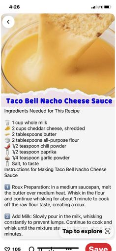 Copycat Taco Bell Cheese Sauce, Food Specials For Restaurants, Nacho Cheese Tacos, Churro Dipping Sauce Recipes, Taco Bell Nacho Cheese Sauce, Old School Cafeteria Recipes, Taco Bell Nacho Cheese Recipe, Cheese Sauce Mexican, Taco Bell Cheese Sauce