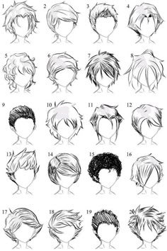 the different hairs styles and haircuts for men with short hair, drawn by hand