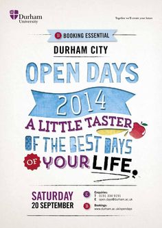 the poster for durham city's open days