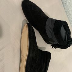 Saint Laurent Black Suede Booties. Never Been Worn In Box With Packaging. Size 37.5 Chic Suede Booties With Flat Heel, Chic Flat Heel Suede Booties, Chic Black Slip-on Boots, Black Leather Booties With Flat Heel, Chic Black Booties With Leather Sole, Saint Laurent Boots, Ankle Cowboy Boots, Jodhpur Boots, Buckle Booties