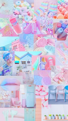 a collage of pastel pink and blue images