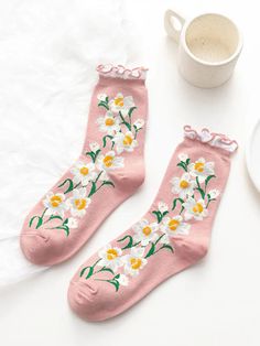 Dexcription Add a playful touch to your outfit with our Women Flower Artsy Lacework Socks. These quirky socks feature fun floral designs and delicate lacework, adding a unique flair to any ensemble. Made for comfort and style, these socks are the perfect addition to your sock collection. Item Code: 7358498406462Material: CottonPattern: FloralSeason: Spring, Autumn Flower Crew, Lilly Flower, Flower Socks, Floral Socks, Ruffled Socks, Ruffle Flower, Fairytale Fashion, Comfortable Socks, Athletic Socks