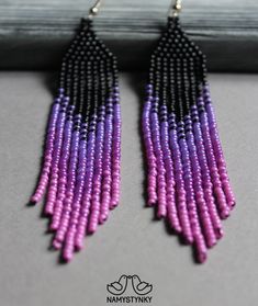 These ultra violet earrings are made of high-quality Czech beads and strong synthetic thread. They are elegant, fashionable, and highly versatile, suitable for everyday wear.  Features: Sterling silver components Color: violet, black. This item is currently in stock.  You must be completely Purple Beaded Dangle Earrings, Purple Tassel Drop Earrings With Dangling Beads, Elegant Purple Beaded Earrings With Colorful Beads, Purple Dangle Beaded Earrings, Purple Beaded Dangle Earrings With Black Beads, Purple Beaded Earrings With Dangling Round Beads, Purple Dangle Beaded Earrings With Black Beads, Purple Dangle Earrings With Black Beads, Purple Beaded Chandelier Earrings For Party