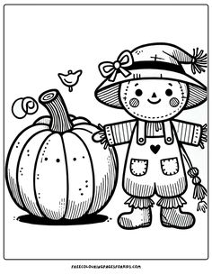 a black and white drawing of a scare with a pumpkin