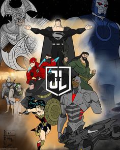 the justice league logo surrounded by other dc characters