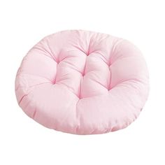 a pink round chair cushion on a white background