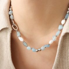 Surprise the person you love with the perfect gift! Perfect for birthdays, anniversaries, or as a "just because" gift for that special person in your life. Collar Chain, Blue Stones, Luxury Necklace, Freshwater Pearl Necklace, Bohemian Necklace, Pearl Types, Sea Breeze, Freshwater Pearl Necklaces, Stainless Steel Necklace