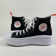 Converse All Star Move Hi Platform Sneakers Black/ Pink Salt/ White Lace Up Kids Size 6 Brand New With Partial Box, No Box Top Black Sporty Canvas Shoes With Vulcanized Sole, Sporty Black Canvas Shoes With Vulcanized Sole, Trendy Black High-top Canvas Shoes, Casual Pink Wedge Sneakers For Sports, Casual Black High-top Canvas Shoes, Black Sporty Wedge Sneakers With Vulcanized Sole, Black Wedge Sneakers With Vulcanized Sole, Casual Black Wedge Sneakers For Streetwear, Black Lace-up Wedge Sneakers With Vulcanized Sole