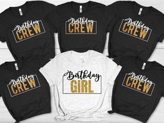 Birthday Crew Shirts, Birthday Group Shirts, Gold Birthday Team Shirt, Birthday Party Shirts, Birthday Girl T-shirt,Gift for Her, Birthday Gifts PRODUCTION TIME: 1-2 days (Usually 1 day) SHIPPING TIME: 1-2 days (Usually 1 day) PRODUCT DESCRIPTION: Bella Canvas Unisex T-shirt Super soft cotton and excellent quality. 100% Soft cotton for solid colors Light fabric (4.2 oz/yd² (142 g/m Runs true to size Unisex Bella + Canvas 3001 🐋 Product Contents 🐋 Solid colors: 100% Cotton. Heather colors: 52% Cotton + 48% Polyester. 🐋Care Instructions🐋 DO Inside out before washing, DO warm/cold machine wash, DO NOT bleach, DO NOT dry clean, DO NOT iron directly onto the design. 🐋Returns🐋 All items are made-to-order. So, I can't accept returns unless they arrive damaged or defective. 🙏Thank you for s Group Birthday Shirts Ideas, Customizable Crew Neck Party T-shirt, Customizable Crew Neck T-shirt For Party, Party T-shirt With Name Print And Crew Neck, Party Crew Neck T-shirt With Name Print, Birthday T Shirts Ideas For Group, 40th Birthday Shirts For Group, Birthday Tshirts Group, Birthday Crew Shirts Ideas