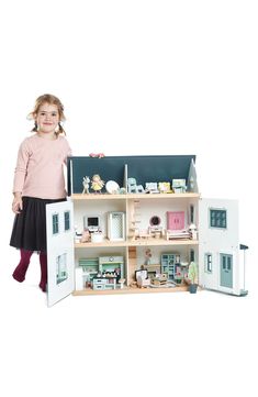 A beautifully detailed wooden dollhouse is move-in-ready for your budding homeowner to decorate the six spacious rooms however they please. Gender neutral colors ensure everyone is welcome to join the house party. Style Name:Tender Leaf Toys Dovetail Wooden Dollhouse. Style Number: 5880876. Available in stores. Plywood Floors, Doll House Bedroom, Dovetail Furniture, Plywood Flooring, Gender Neutral Colors, Doll Family, Retro Kids, Wooden Dollhouse, Nursery Set