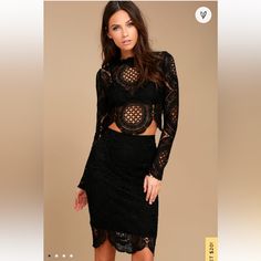 Never Worn. I Am Selling Because It Does Not Fit. The Photo With The Model Isn’t The Actual Skirt But Gives You An Idea Of What It Looks Like On Bring Me Back, Keep It Moving, Lace Midi Skirt, Lace Pencil Skirt, Sheer Lace Top, Lace Top Long Sleeve, Lace Long Sleeve, Skirt Midi, Black Lace Tops