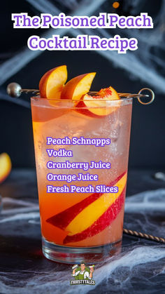 "Discover the refreshing Poisoned Peach Cocktail Recipe, a delightful blend  perfect for summer sipping! This easy-to-make drink combines the sweetness  of peach with a hint of spice, making it a standout among peach cocktails.  Ideal for those who love light alcoholic drinks, this cocktail pairs  wonderfully with peach cobbler for a delicious twist. Enjoy the smooth  flavors of rum and Rumchata in this unique recipe, perfect for summer  gatherings!" Fun Drinks For Parties, Alcohol Bar Ideas For Party, Mixed Drinks Alcoholic Recipes, Non Alcoholic Cocktails Recipes, Sweet Cocktail Recipes, Light Alcoholic Drinks, Poison Cocktail, Mixed Drinks Alcoholic, Drink Recipes Alcoholic