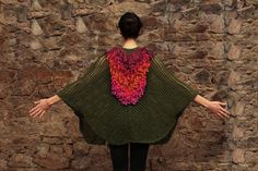 Knitted poncho crochet cape moss green shawl by quirogaquiroga Handmade Bohemian Yarn Poncho, Bohemian Knitted Cape Poncho, Bohemian Knitted Shawl For Fall, Hand Knitted Yarn Poncho Shawl, Bohemian Handmade Cape Shawl, Handmade Bohemian Cape Shawl, Bohemian Knitted Shawl Poncho, Oversized Hand Knitted Bohemian Poncho, Green Shawl Poncho For Fall