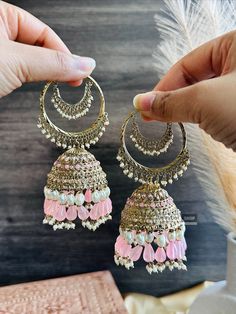 Big Jumbo Bahubali pearl jhumki earrings with maangtikka. Pink Tikka With Latkans For Festivals, Bohemian Stone Work Jhumkas For Wedding, Traditional Pink Pearl Earrings For Festive Occasions, Pink Pearl Earrings For Festivals As Gift, Pink Pearl Earrings For Gift And Festivals, Pink Pearl Earrings For Festivals And Gifts, Pink Chandbali Jhumkas For Party, Pink Chandbali Tikka For Festive Occasions, Bohemian Kundan Jhumkas For Wedding