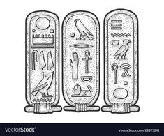 three ancient egyptian symbols in black and white