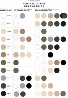 an info sheet with different colors and shapes for the neutral palettes in this color scheme