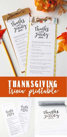 thanksgiving trivia printables with the words thanks, thanks and thank written on them