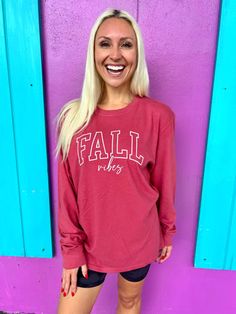 Fall Vibes Long Sleeve Tee Fun Long Sleeve Fall T-shirt, Long Sleeve T-shirt With Embroidered Graphics For Fall, Fall Long Sleeve T-shirt With Front Print, Long Sleeve T-shirt With Machine Embroidery For Fall, Bohemian Long Sleeve Fall T-shirt, Shorts Sweatpants, Fall Days, Fall Sweatshirt, Fall Favorites