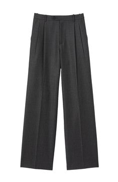 Straight-leg, oversize wool trousers with ironed creases, embellished with fine stripes, side pockets and welt pockets on the back.           These trousers match the jacket  and tie Sandro Women's wool trousers Ironed creases Stripes Belt loops The model is 5'8 tall and wears a size 4 Elegant Pinstripe Wide Leg Pants For Business Casual, Tailored Pinstripe Wide-leg Pants, Tailored Pinstripe Wide Leg Pants For Formal Occasions, Formal Striped Bottoms For Fall, Formal Pinstripe Wide Leg Pants, Pinstripe Bottoms For Formal Occasions In Fall, Striped Bottoms For Formal Occasions In Fall, Classic Dress Pants With Vertical Stripes For Work, Pinstripe Pants For Workwear In Fall