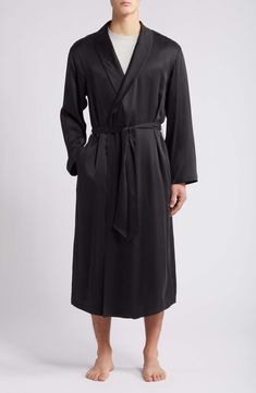 This silk robe is thermoregulating, breathable and perfect for lounging—best of all, it can go in the washing machine. Shawl collar Long sleeves Side-seam pockets Removable tie belt 100% silk Machine wash, dry flat Imported Long Sleeve Silk Robe For Home, Silk Long Sleeve Home Robe, Long Sleeve Silk Robe, Silk Fitted Robe For Loungewear, Fitted Silk Robe For Loungewear, Luxury Fitted Long Sleeve Robe, Silk Robe With Tie Waist For Loungewear, Silk Tie Waist Robe For Loungewear, Fitted Silk Robe For Daywear