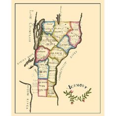 an old map of vermont with trees