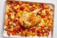 roasted chicken and vegetables in a baking dish