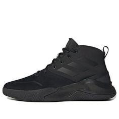 The adidas OwnTheGame 'Triple Black' is the perfect shoe for those looking for a sleek and stylish sneaker. It features a comfortable Cloudfoam midsole and insole, providing superior cushioning and energy return. The durable Adiwear outsole provides traction in two zones, while the mesh and synthetic leather upper features a contoured toe and TPU 3-Stripes. This shoe is perfect for any activity, from the court to the street. The inspiration behind the design is to provide a sleek and stylish shoe that is perfect for any occasion. (SNKR/High Top/Basketball/Gift Recommend) Adidas High-top Running Sneakers With Boost Midsole, Adidas High-top Running Shoes For Light Sports, High-top Sneakers For Jogging With Boost Midsole, High-top Sneakers With Boost Midsole For Jogging, Adidas Mid-top Leather Basketball Shoes, Adidas High-top Running Shoes With Logo, Adidas High-top Running Shoes For Jogging, Mid-top Leather Basketball Shoes With Adidas Logo, High-top Athletic Fit Sneakers With Boost Midsole