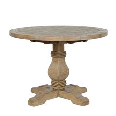 a round wooden table with two pedestals on one end and an oval wood top