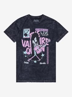 The Vampire Queen is going on tour and you can show your support with this Adventure Time tee! Features Marceline rocking out on her axe guitar in front of "The Vampire Queen" lettering.A BoxLunch Exclusive!CottonListed in unisex sizesWash cold with like colors; dry lowImported Queen Lettering, Adventure Time Merch, Adventure Time Gift, Adventure Time Shirt, Marceline The Vampire Queen, Adventure Time Marceline, Vampire Queen, Diy Clothes Design, Queen Tshirt