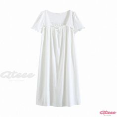 Paradise Found Princess Sleepwear Ensemble Vacation Sleepwear With Short Sleeves, Stretch Cotton Summer Sleepwear, Elegant Cotton Sleepwear For Summer, Elegant Cotton Summer Sleepwear, Elegant Summer Cotton Sleepwear, Casual Cotton Nightgown For Summer, Ruffled Sleepwear For Vacation, White Relaxed Fit Nightgown For Summer, White Relaxed Fit Summer Nightgown