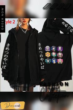 New Demon Slayer Hoodie Anime Kimetsu No Yaiba Zipper Hoodies Fashion Women Men Autumn and Winter Long Sleeve Loose Coat Tops Anime Print Winter Outerwear, Winter Anime Print Outerwear, Hooded Outerwear With Anime Print, Harajuku Style Sweatshirt For Cosplay In Fall, Harajuku Style Sweatshirt For Fall Cosplay, Black Anime Style Hooded Outerwear, Black Hooded Anime Outerwear, Black Anime Hooded Outerwear, Anime Style Outerwear With Anime Print For Streetwear