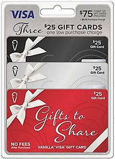 visa gift card with white ribbon and bow on red background, $ 5 95 each