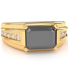 a gold ring with black stone and diamonds