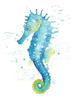 a watercolor painting of a sea horse