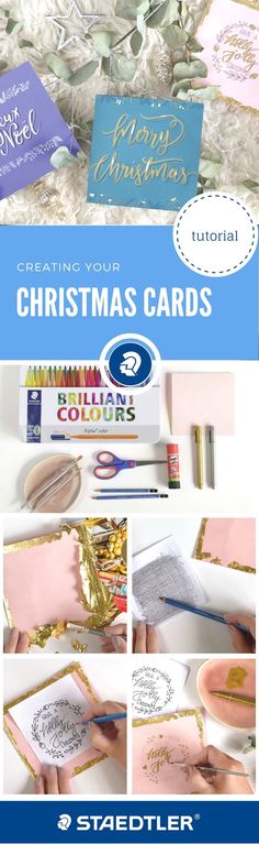 christmas cards with gold foil on them, and the words create your own christmas cards