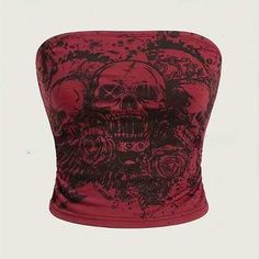 Y2k Skull, Red Y2k, Skull Top, Karakter Disney, Jeans Outfit Summer, Red Crop Top, Crop Top Dress, Y2k Top, Strapless Tops