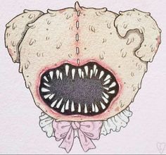 a drawing of a dog's mouth with its teeth open and the tongue out