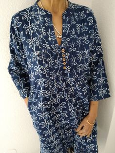 Indigo pintuck dress Casual Split Neck Tunic For Vacation, Casual Indigo Kurta For Summer, Beach Dresses In Cotton With Split Neck, Bohemian Style Summer Kurta With Relaxed Fit, Casual Summer Kurta For Beach, Casual Cotton Kurta For Beach, Casual Summer Beach Kurta, Casual Summer Kurta With Block Print, Summer Cotton Indigo Kurta