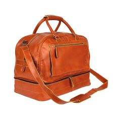 Materials: 100% English Saddle leather exterior. 100% cotton lining interior. Dimensions: 53L capacity. W52cm (base) x D30cm (base) x H34cm. Extendable shoulder strap: L78cm - 145cm. Hardware: Brass fittings and robust YKK zippers. Features: Reinforced under compartment, external zip pocket, internal zip pocket, extendable reinforced shoulder strap and grab handles. Named after the famous explorer Sir Walter Raleigh, our dependable travel holdall is the perfect companion on your next adventure. Classic Beige Travel Bag, Casual Brown Weekender Bag For Weekend Trips, Classic Leather Weekender Bag With Lining, Classic Weekender Bag With Leather Lining, Classic Beige Everyday Travel Bag, Classic Beige Travel Bag For Everyday Use, Beige Leather Travel Bag For Weekend Trips, Brown Leather Bag With Lined Interior, Casual Leather Weekender Bag For Trips