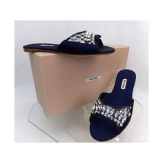 Miu Miu Baltic Blue Satin Pvc Crystals Jeweled Bow Flats Sandals By Miu Miu Made In Italy 100% Authentic, Guaranteed!!! Color: Baltico/Dark Blue (Print On The Box) Satin & Pvc Upper Rounded Open Toe Satin Bow Detail Jeweled Crystals Detail On The Vamp Satin "Miu Miu" Stamped Logo Insole “Miu Miu” Stamped Logo Leather Sole Size 36 -Print On The Shoes And Box Note! These Shoes Came From A Prada Store In Its Original Box. They Are New But They Are In-Store Item And It’s Possible That Somebody Tried Miu Miu Open Toe Sandals For Summer, Luxury Open Toe Sandals By Miu Miu, Miu Miu Designer Open Toe Sandals, Luxury Miu Miu Heels For Summer, Luxury Miu Miu Summer Heels, Miu Miu Summer Sandals, Chic Miu Miu Open Toe Sandals, Miu Miu Evening Sandals For Summer, Chic Miu Miu Sandals With Round Toe