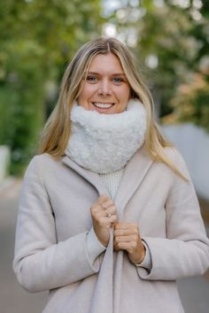 A glamorous faux fur cowl neck warmer is a perfect luxurious winter accessory. Hand knit from recycled materials. Fur Neck Warmer, Warm Infinity Scarf For Winter, Cozy Infinity Scarf For Cold Weather, Fall Clothes, Winter Accessories, Nantucket, Neck Warmer, Recycled Materials, Cowl Neck