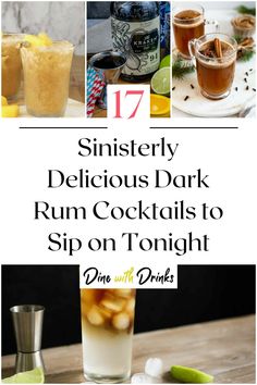 Collage of 4 dark rum cocktails. Bacardi Dark Rum Drinks, Drinks With Dark Rum, Kraken Rum Cocktails, Dark Rum Cocktail Recipes, Dark Rum Drinks Recipes, Dark Rum Drinks, Manly Cocktails, Dark Rum Cocktails, Rum Mixed Drinks