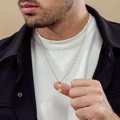 Add a touch of sophisticated style to any outfit with this minimalist and delicate personalized small bar necklace for men. Made of high-quality gold-plated stainless steel, this necklace is not only stylish but also durable and water-proof. Whether you're dressing up for a special occasion or adding a subtle accent to your everyday look, this necklace is the perfect accessory. Personalize it with a name, date, or meaningful word to make it truly unique to you or a special man in your life. This Name Necklace Boyfriend Gift, Minimalist Rectangular Pendant Necklace For Father's Day, Minimalist Rectangular Pendant Jewelry For Father's Day, Father's Day Minimalist Rectangular Pendant Necklace, Minimalist Gold Jewelry For Father's Day, Jewelry Name, Small Bar, Pendant For Men, Gift For Boyfriend