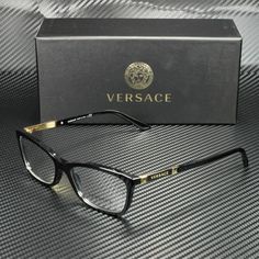 Brand New With Box, Cards, And Never Used! 100% Authentic! Stylish Glasses For Men, Case Cards, Cute Glasses Frames, Versace Eyeglasses, Vision Glasses, Black Eyeglasses, Versace Gold, Versace Glasses, Box Cards