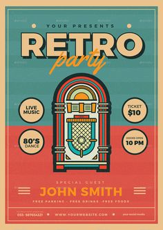 a retro party flyer with an old juket machine on the front and back