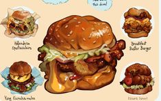 an image of different types of hamburgers